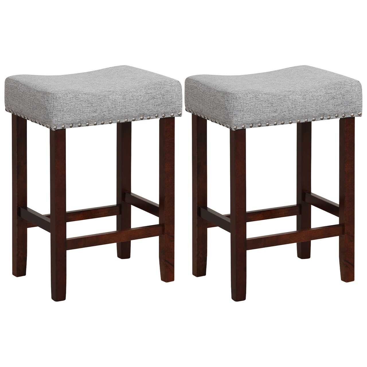 Costway Set of 2 Counter Height Bar Stools Saddle Kitchen Chairs with Wooden Legs